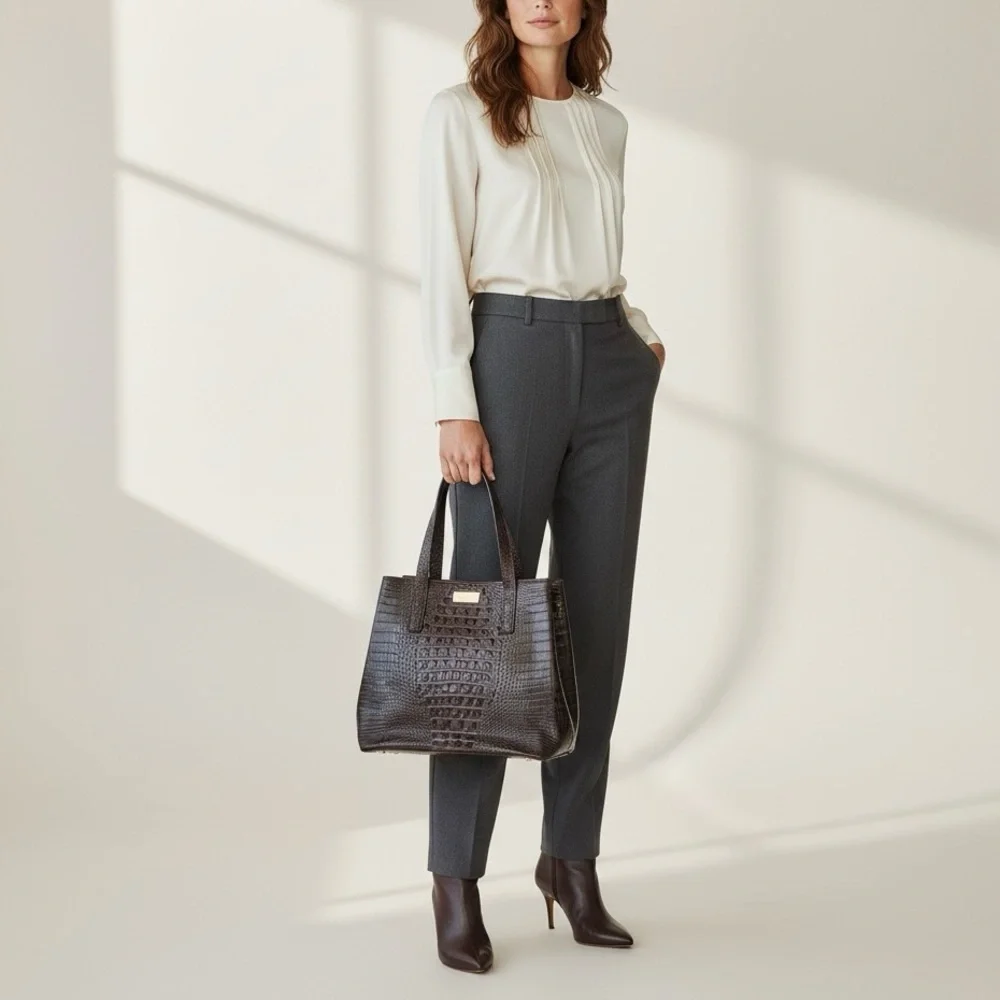 Brahmin Quartz Stanton Tote Pecan Melbourne Croc Leather NWOT
